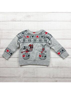 Disney Holiday Sweater Gray Mickey Mouse Fair Isle Acrylic Blend Warm 5T